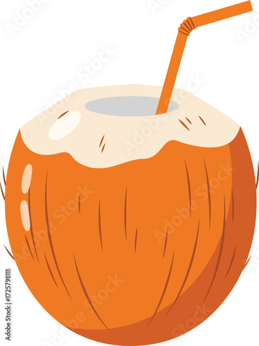 Refreshing orange coconut drink with straw on white surface tropical beverage for summer relaxation healthy hydration isolated on transparent background