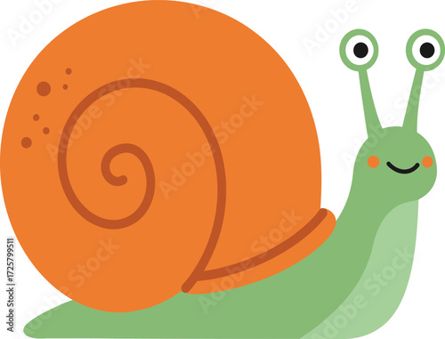 Cute cartoon snail with orange shell smiling and waving antennae adorable amphibian creature isolated on transparent background