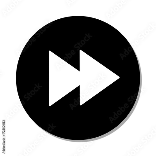 Free Download A classic, minimalist Fast Forward icon featuring a solid white double arrow pointing right, centered within a solid black circle - GFXLoad
