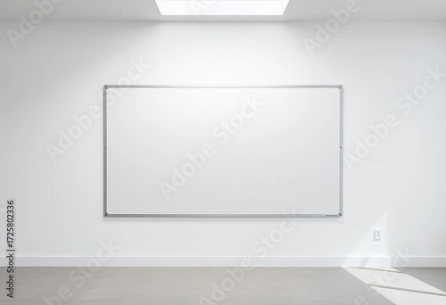 Clean white whiteboard on wall in bright room,  work,  office space