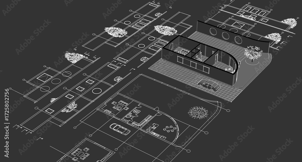 Fototapeta premium modern house sketch project 3d illustration