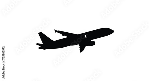 A dark airplane form against a white background a striking silhouette