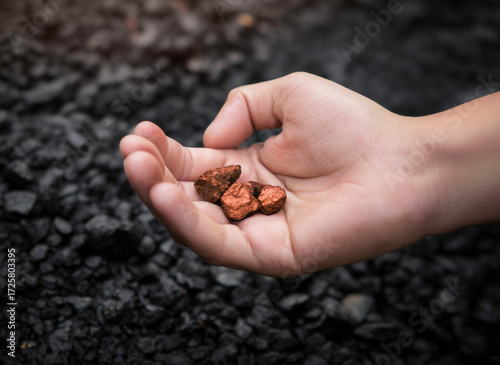copper mining holding copper in a hand