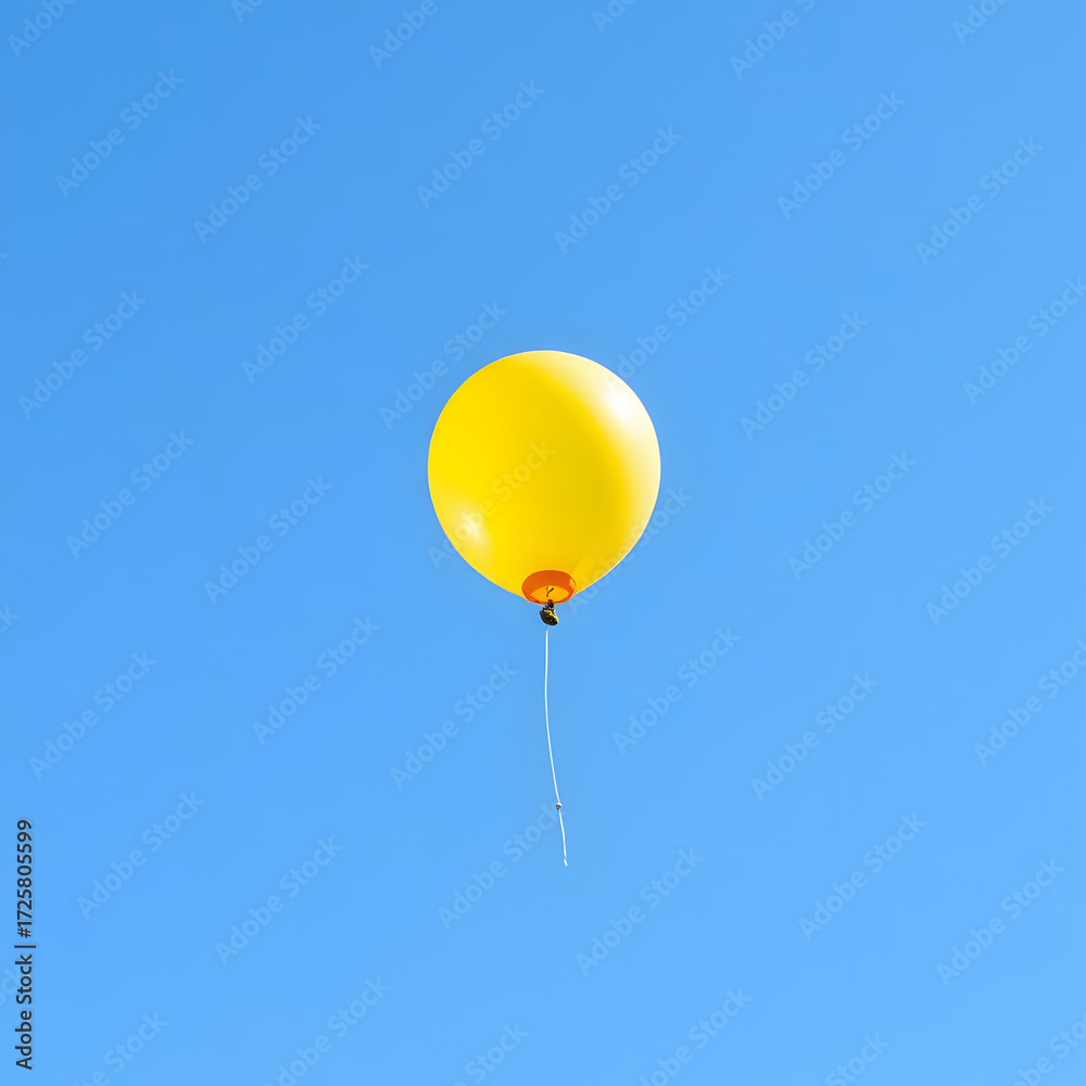 Obraz premium A single yellow balloon floating against a clear blue sky — a bold touch of minimal whimsy