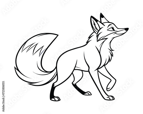 Cunning Fox Exploring Forest Line Art