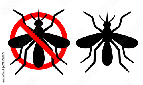 Mosquito vector icon. Mosquito in the prohibition sign. Vector flat clipart.