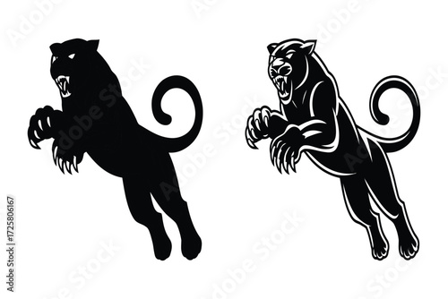 Dynamic black panther jumping vector logo with sleek, stylized design for modern branding