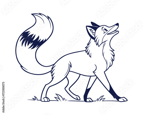 Cunning Fox Exploring Forest Line Art