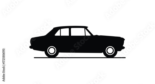 Classic sedan automobile depiction in stark black and white a simple silhouette