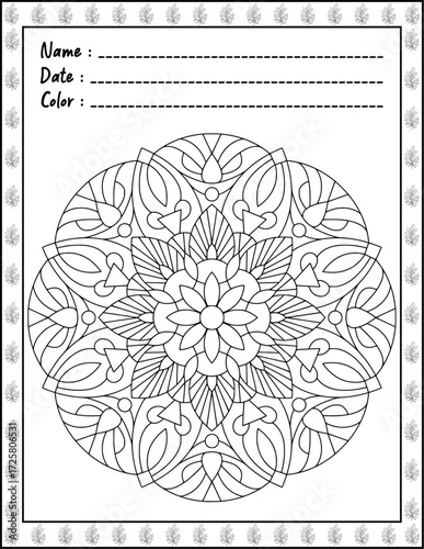 Bold and Easy Mandala Coloring Page & Book for Adults and Kid. High resolution (300 DPI), Ready to print on standard 8.5x11-(A4) inch paper With (No Bleed), Black and White. Vector illustration