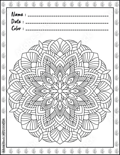 Bold and Easy Mandala Coloring Page & Book for Adults and Kid. High resolution (300 DPI), Ready to print on standard 8.5x11-(A4) inch paper With (No Bleed), Black and White. Vector illustration