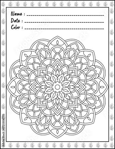 Bold and Easy Mandala Coloring Page & Book for Adults and Kid. High resolution (300 DPI), Ready to print on standard 8.5x11-(A4) inch paper With (No Bleed), Black and White. Vector illustration