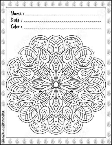 Bold and Easy Mandala Coloring Page & Book for Adults and Kid. High resolution (300 DPI), Ready to print on standard 8.5x11-(A4) inch paper With (No Bleed), Black and White. Vector illustration