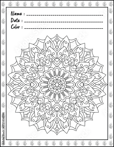 Bold and Easy Mandala Coloring Page & Book for Adults and Kid. High resolution (300 DPI), Ready to print on standard 8.5x11-(A4) inch paper With (No Bleed), Black and White. Vector illustration