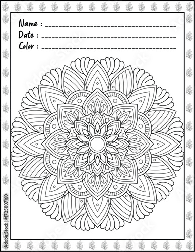 Bold and Easy Mandala Coloring Page & Book for Adults and Kid. High resolution (300 DPI), Ready to print on standard 8.5x11-(A4) inch paper With (No Bleed), Black and White. Vector illustration