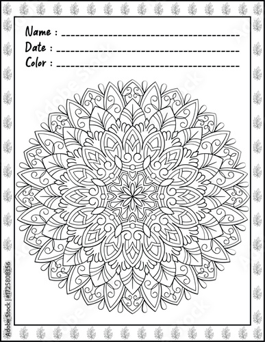 Bold and Easy Mandala Coloring Page & Book for Adults and Kid. High resolution (300 DPI), Ready to print on standard 8.5x11-(A4) inch paper With (No Bleed), Black and White. Vector illustration