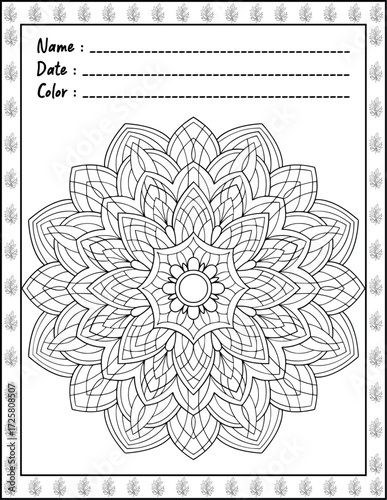 Bold and Easy Mandala Coloring Page & Book for Adults and Kid. High resolution (300 DPI), Ready to print on standard 8.5x11-(A4) inch paper With (No Bleed), Black and White. Vector illustration