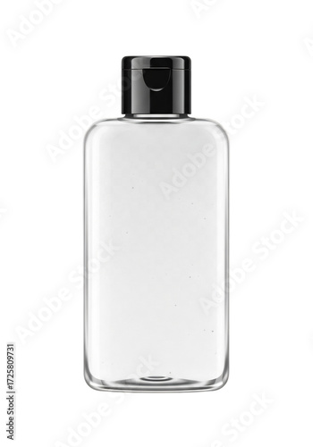 Clear bottle with black cap