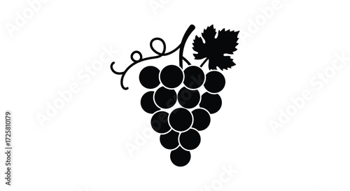 Black grape bunch with leaf and stem simple graphic design silhouette
