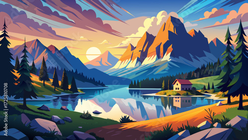very beautiful Awesome nature landscape. Fantastic caln lake Misurina during sunset. Wonderful evening view on majestic Dolomites alp mountains under sunlight, Amazing natural background. Picture of 