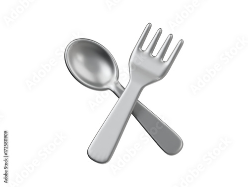 3d sliver fork and spoon  icon render illustration