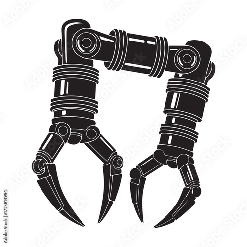 Minimalist Industrial Robotic Arms Vector Illustration in Black White