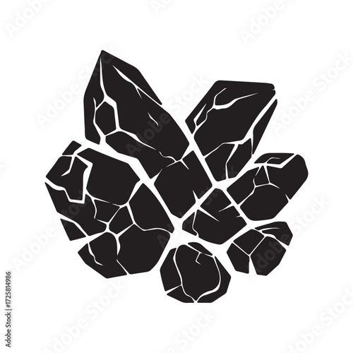 Bold Black Cracked Stone Cluster Minimalist Graphic Design Element