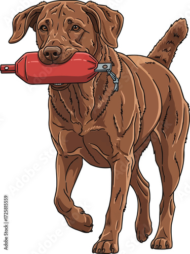 Chesapeake Bay Retriever dog retrieving dummy illustration