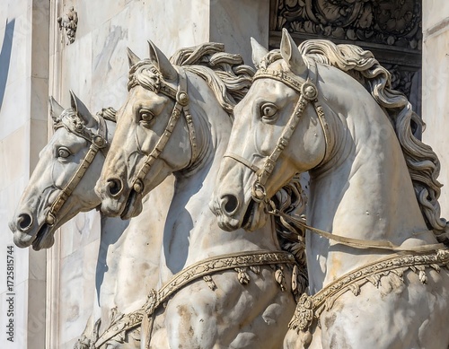Ancient marble horses of a historical monument