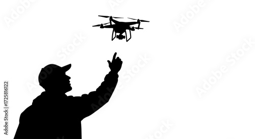 silhouette of drone pointing to flying drone