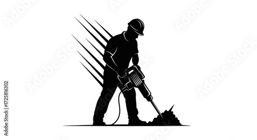 construction worker silhouette using jackhammer