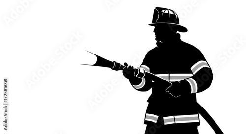 Silhouette of a firefighter holding a hose