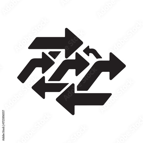 Flat Vector Design of Multiple Intersecting Black Arrows on White