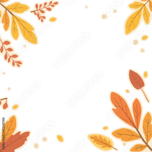 Vector design of Simple autumn background with flat design elements for a banner, featuring warm colors such as orange, yellow, and red, with gentle leaf patterns and subtle texture