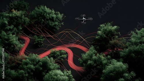 Aerial View of a Drone Flying Over a Winding River Surrounded by Lush Green Forest
