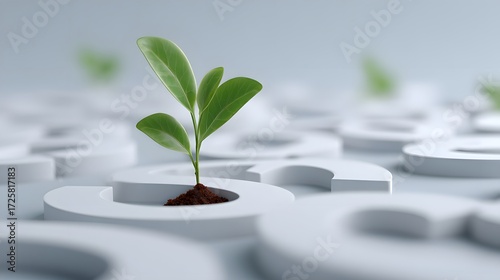 Green Sprout Emerging from White Question Marks Symbolizing Growth and Inquiry in Business