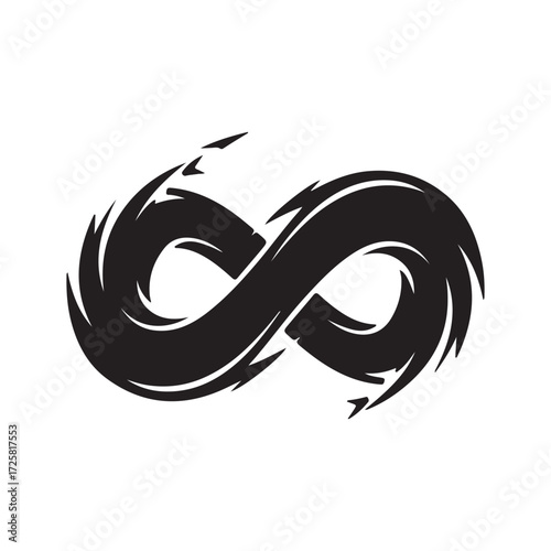 Stylized Infinity Symbol Vector Illustration with Edgy Tribal Brush Strokes