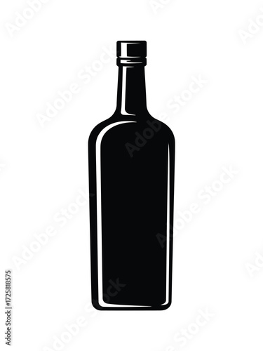 Classic black silhouette of a liquor bottle on white background