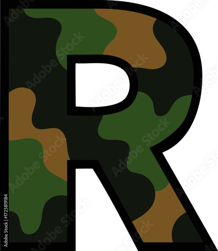Camouflage Letter R - Military Pattern Typography 