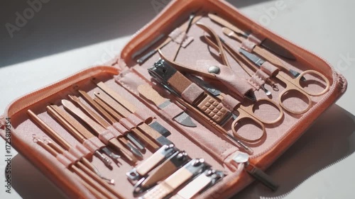 Professional manicure tool set, close-up