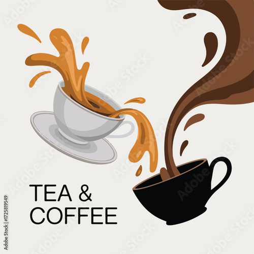 Dynamic Coffee and Tea Pouring Vector Set 