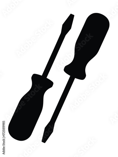 Two black silhouette screwdrivers on white background