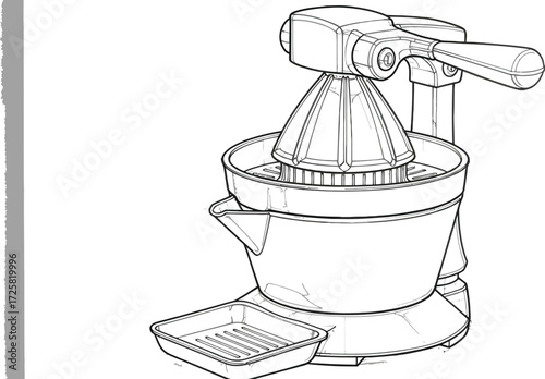 Detailed sketch of a manual citrus juicer for fresh juice making