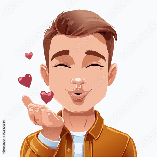 Kiss of Affection: An illustration captures the warm embrace of affection, where a smiling man tenderly sends out heart-shaped kisses, conveying love and tenderness.