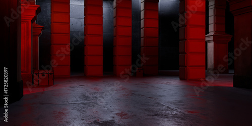 Tableau sur toile Medieval Crypt Underground Massive Concrete Cement Blocks Pillars Hallway Room T