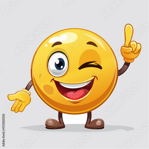 Enlightened Emoji: A cheerful emoji, with a bright yellow complexion, winks as it points upwards, suggesting an idea, knowledge, or a clever plan.