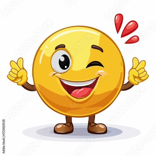 Enthusiastic Smiley Emoticon: A vibrant and cheerful smiley emoticon radiates pure joy, winking with one eye, flashing a radiant grin, and giving a double thumbs-up, perfectly encapsulating happiness.