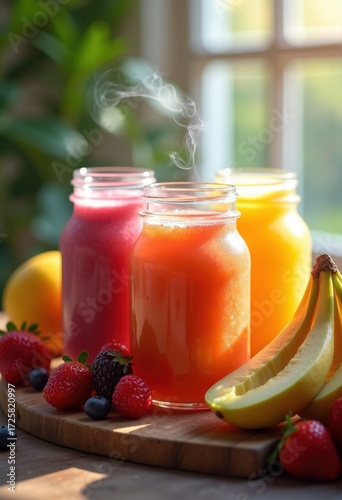 Vivid Smoothies in Elegant Glass Jars Bursting with Colorful Freshness and Natural Beauty