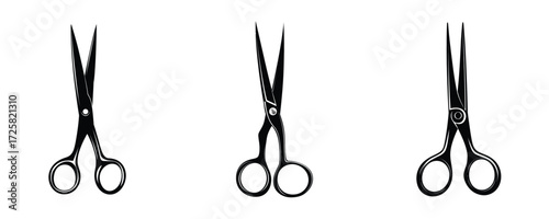 Set of Three Black Scissors Silhouettes Vector