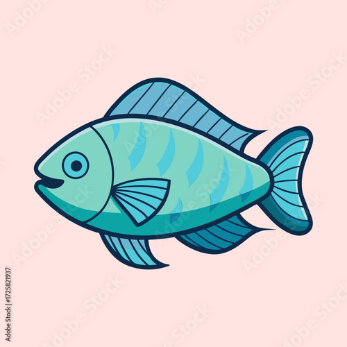 Cartoon Fish Illustration with Turquoise and Blue Colors and a Peach Background